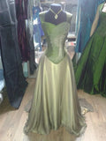 Strap Sheath Green Long Prom Dresses Satin Green Evening Dresses HZ1024