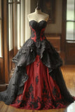 Sweetheart Ball Gown Tulle Long Prom Dresses Tulle Red/Black Quincea?era Dresses 2025 Halloween Dress HZ1024