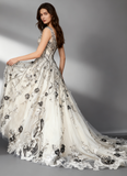 V-neck A-Line Tulle Long Prom Dresses Tulle Beaded Applique White Quincea?era Dresses 2025 Halloween Dress HZ1024