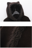 Girl Style Coffee Cat Ear Hooded Knitted Cardigan HZ1024