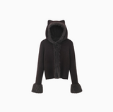 Girl Style Coffee Cat Ear Hooded Knitted Cardigan HZ1024