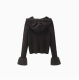 Girl Style Coffee Cat Ear Hooded Knitted Cardigan HZ1024