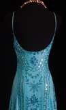 Spaghetti Strap Sheath Blue Short Birthday Dresses Lace Beading Blue Formal Dresses HZ1024