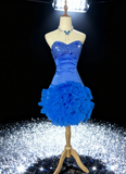 Sweetheart Homecoming Dresses Blue Bodycon Short Prom Dresses Satin Tulle Classic Blue Birthday Dresses HZ1024