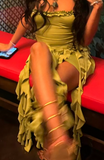 Strapless Bodycon Green Short Prom Dresses Ruffle Green Birthday Dresses HZ1024