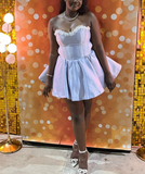 Strapless A-line Pink Short Prom Dresses Satin Pink Birthday Dresses HZ1024