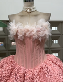 Strapless Ball Gown, Pink Short Prom Dresses, Tulle Applique Pink Birthday Dresses, Sleeveless Homecoming Dresses HZ1024