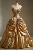 Sweetheart Neck Ball Gown Gold Long Prom Dresses Satin Gold Quinceanera Dresses Sweet 16 Dresses HZ1024