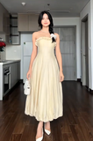 Strapless Sheath Pale Yellow Wedding Guest Dresses Satin Pale Yellow Formal Dresses 22nd Birthday Dresses HZ1024