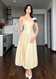 Strapless Sheath Pale Yellow Wedding Guest Dresses Satin Pale Yellow Formal Dresses 22nd Birthday Dresses HZ1024