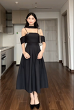 Spaghetti Strap A-Line Satin Black Formal Dresses 22nd Birthday Dresses HZ1024