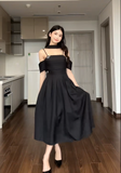 Spaghetti Strap A-Line Satin Black Formal Dresses 22nd Birthday Dresses HZ1024