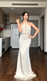 Halter Sheath Long Prom Dresses Satin White Formal Dresses Silk White Evening Dresses HZ1024