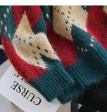diamond contrast color round neck pullover sweater HZ1024