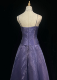 Spaghetti Strap A-Line Purple Long Prom Dresses Tulle Beaded Purple Long Evening Dresses HZ1024