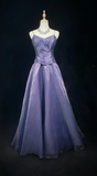 Spaghetti Strap A-Line Purple Long Prom Dresses Tulle Beaded Purple Long Evening Dresses HZ1024