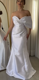 One Shoulder Mermaid Long Prom Dresses Satin White Wedding Guest Dresses White Evening Dresses HZ1024