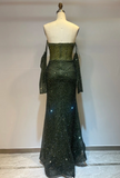 Off-the-shoulder Sheath Green Long Prom Dresses Beaded Tulle Green Long Evening Dresses HZ1024
