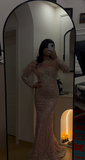 Off-the-shoulder Mermaid Long Prom Dresses Tulle Applique Pink Long Formal Dresses Long Sleeve Evening Gowns HZ1024