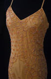 Spaghetti Strap Sheath Long Prom Dresses Beaded Chiffon Pastel Orange Formal Dresses Sleeveless Evening Gowns HZ1024
