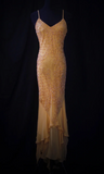 Spaghetti Strap Sheath Long Prom Dresses Beaded Chiffon Pastel Orange Formal Dresses Sleeveless Evening Gowns HZ1024