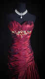 Sweetheart Neck A-Line Long Prom Dresses Taffeta Burgundy Formal Dresses Sleeveless Evening Gowns HZ1024