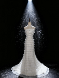 Strapless Sheath Long Wedding Dresses Tulle White Bridal Gowns Sleeveless Bridal Dresses HZ1024