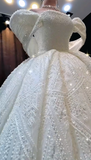 Off-the-shoulder Ball Gown Beaded Long Wedding Dresses Tulle White Bridal Gowns Short Sleeve Bridal Dresses HZ1024