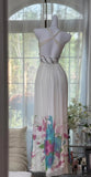 V-neck Sheath White Evening Dresses Printed Chiffon White Party Dresses with Open Back HZ1024