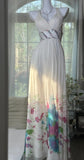 V-neck Sheath White Evening Dresses Printed Chiffon White Party Dresses with Open Back HZ1024