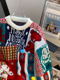 3D Santa Claus Red Round Neck Pullover Sweater HZ1024