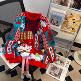 3D Santa Claus Red Round Neck Pullover Sweater HZ1024