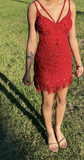 Spaghetti Strap Sheath Burgundy Short Birthday Dresses Beaded Backless Burgundy Party Dresses HZ1024