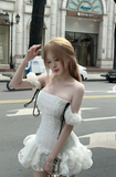 Off-the-shoulder Ball Gown Tulle Short Birthday Dresses White Party Dresses HZ1024
