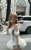 Off-the-shoulder Ball Gown Tulle Short Birthday Dresses White Party Dresses HZ1024