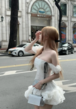 Off-the-shoulder Ball Gown Tulle Short Birthday Dresses White Party Dresses HZ1024