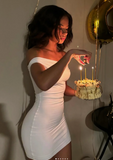Off-the-shoulder Bodycon White Short Prom Dresses Chiffon White Birthday Dresses Party Dresses HZ1024