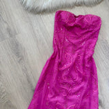 Strapless Mermaid Fuchsia Long Prom Dresses Beaded Satin Fuchsia Formal Dresses HZ1024