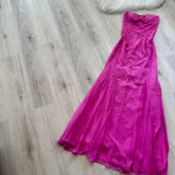 Strapless Mermaid Fuchsia Long Prom Dresses Beaded Satin Fuchsia Formal Dresses HZ1024