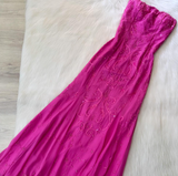 Strapless Mermaid Fuchsia Long Prom Dresses Beaded Satin Fuchsia Formal Dresses HZ1024