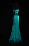 V-neck Sheath Turquoise Long Prom Dresses Beaded Satin Turquoise Evening Dresses HZ1024