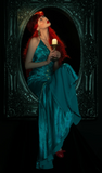 V-neck Sheath Turquoise Long Prom Dresses Beaded Satin Turquoise Evening Dresses HZ1024