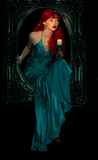 V-neck Sheath Turquoise Long Prom Dresses Beaded Satin Turquoise Evening Dresses HZ1024