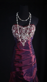Strapless Sheath Purple Long Prom Dresses Taffeta Rhinestone Applique Purple Evening Dresses Sweet 16 Dresses HZ1024