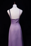 Asymmetric Neck Sheath Lavender Long Prom Dresses Satin Lavender Evening Dresses HZ1024