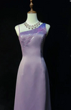 Asymmetric Neck Sheath Lavender Long Prom Dresses Satin Lavender Evening Dresses HZ1024