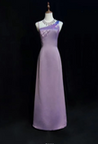 Asymmetric Neck Sheath Lavender Long Prom Dresses Satin Lavender Evening Dresses HZ1024