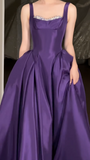 Strap Ball Gown Purple Long Prom Dresses Satin Purple Long Birthday Dresses HZ1024