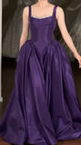 Strap Ball Gown Purple Long Prom Dresses Satin Purple Long Birthday Dresses HZ1024