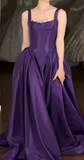 Strap Ball Gown Purple Long Prom Dresses Satin Purple Long Birthday Dresses HZ1024